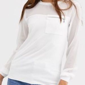 WAREHOUSE | Ivory Top with Sheer Sleeves